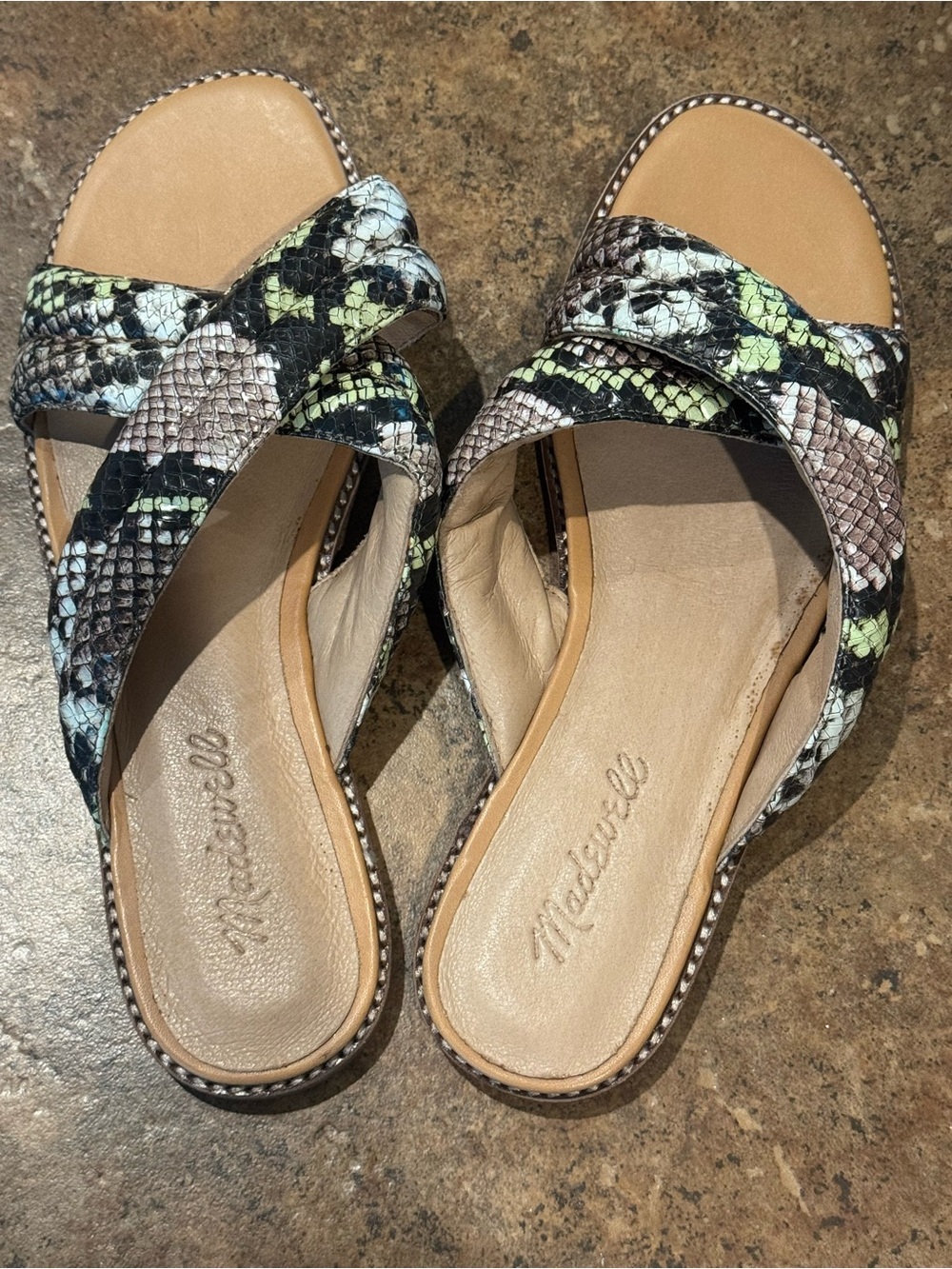 Madewell Lyra Snake Embossed Leather Crisscross Slide Sandals Size 8